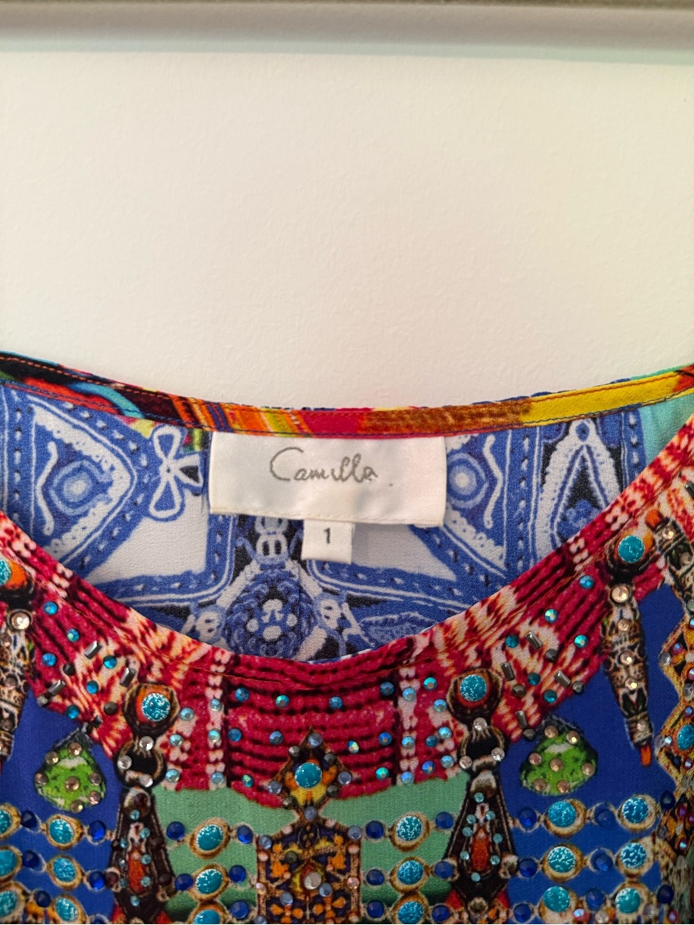 Camilla Silk Embellished Swing Cami Tank Top | Size 1 | Crystal Scarf Print - Picture 3 of 12